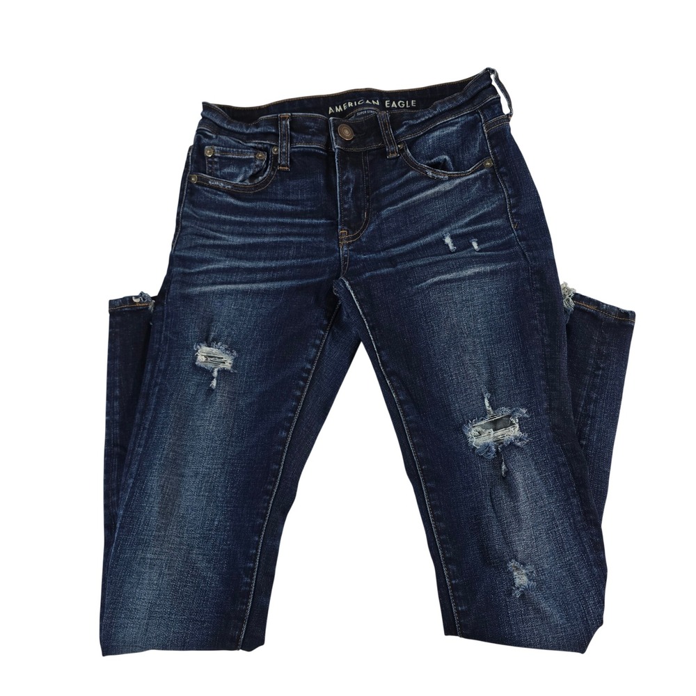 American Eagle Super Stretch Jegging Dark Wash Distressed Skinny Jeans Size 4 R